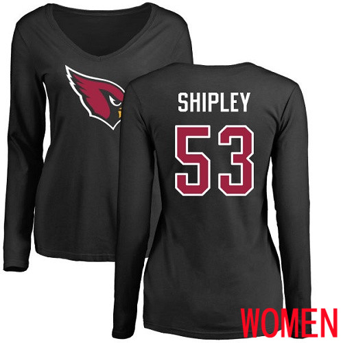 Arizona Cardinals Black Women A.Q. Shipley Name And Number Logo NFL Football #53 Long Sleeve T Shirt